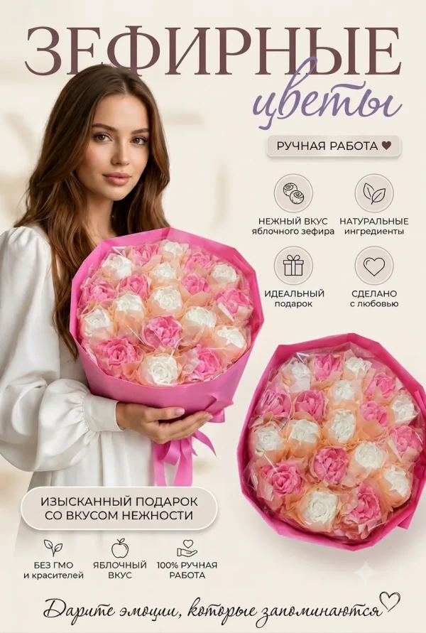 №1 Букет Зефирный Размер XL бело-розовый,350г в Майкопе