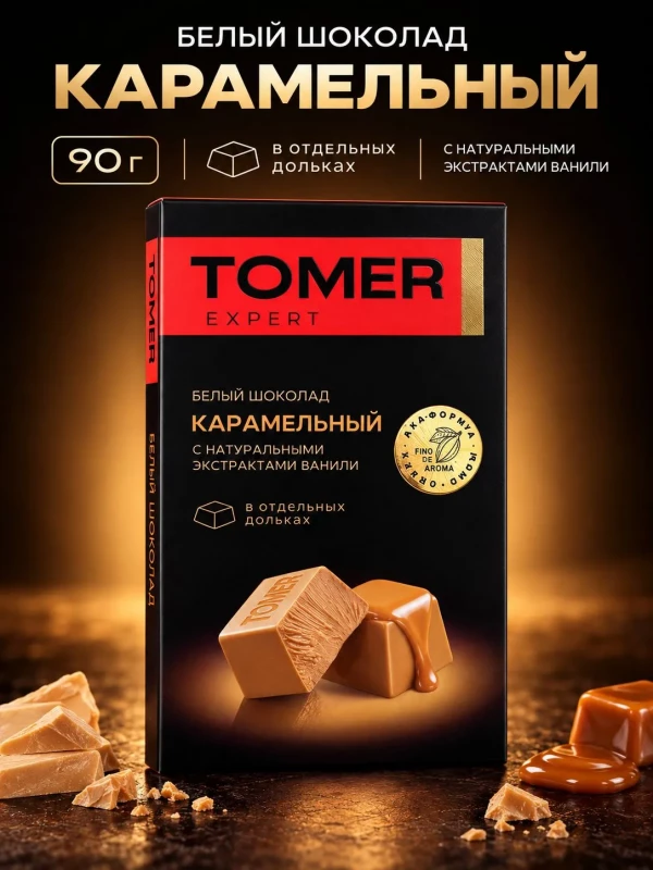 №1 Фабрика Томер  Белый шоколад КАРАМЕЛЬНЫЙ, 90г  в Майкопе